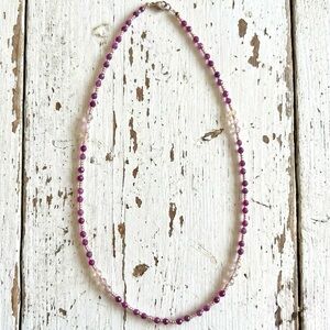 Chic Semi Precious Ruby & Rose Gold Tone Czech Beaded Necklace
